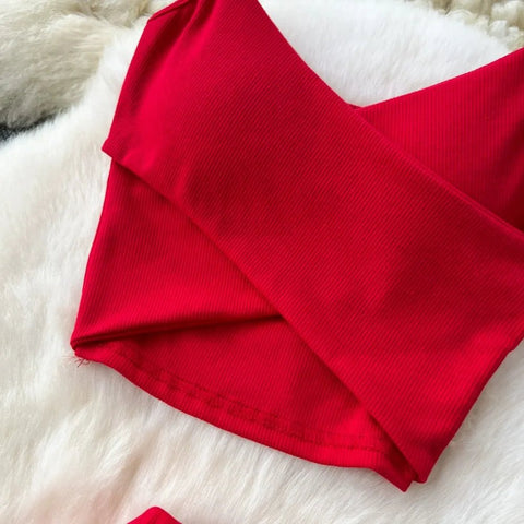 Elegant 2 Pieces Set for Women Solid V Neck Sleeveless Crop Top Camis Top With High Elastic Waist Split Long Skirt With Buttons - American Thistle Elegant 2 Pieces Set for Women Solid V Neck Sleeveless Crop Top Camis Top With High Elastic Waist Split Long Skirt With Buttons