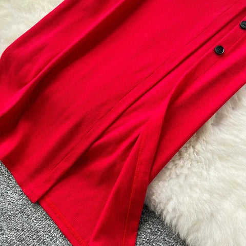 Elegant 2 Pieces Set for Women Solid V Neck Sleeveless Crop Top Camis Top With High Elastic Waist Split Long Skirt With Buttons - American Thistle Elegant 2 Pieces Set for Women Solid V Neck Sleeveless Crop Top Camis Top With High Elastic Waist Split Long Skirt With Buttons