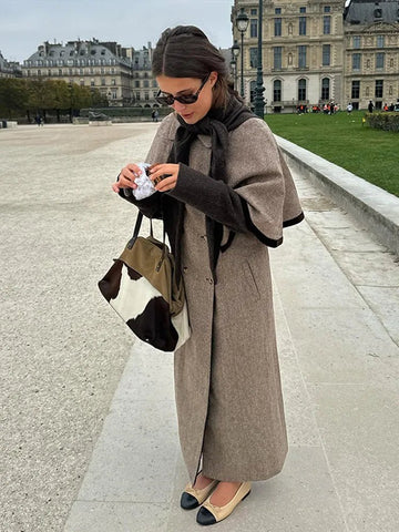 Elegant Cloak Double Breasted Long Coats Women Retro Lapel Double Side Loose Coat Female Autumn Winter Fashion Lady Outwear - American ThistleElegant Cloak Double Breasted Long Coats Women Retro Lapel Double Side Loose Coat Female Autumn Winter Fashion Lady Outwear