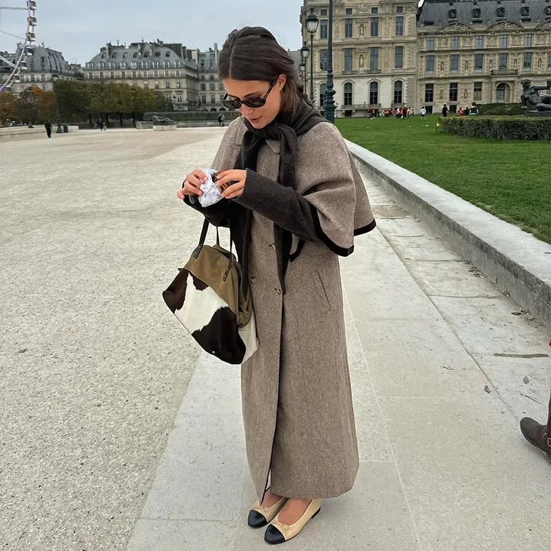 Elegant Cloak Double Breasted Long Coats Women Retro Lapel Double Side Loose Coat Female Autumn Winter Fashion Lady Outwear - American ThistleElegant Cloak Double Breasted Long Coats Women Retro Lapel Double Side Loose Coat Female Autumn Winter Fashion Lady Outwear