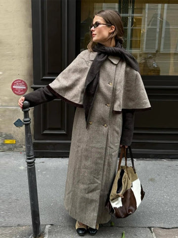 Elegant Cloak Double Breasted Long Coats Women Retro Lapel Double Side Loose Coat Female Autumn Winter Fashion Lady Outwear - American ThistleElegant Cloak Double Breasted Long Coats Women Retro Lapel Double Side Loose Coat Female Autumn Winter Fashion Lady Outwear