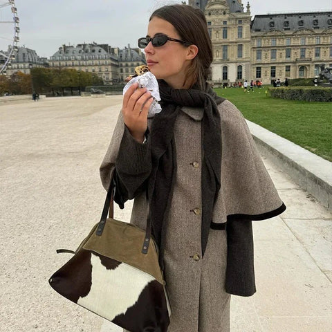 Elegant Cloak Double Breasted Long Coats Women Retro Lapel Double Side Loose Coat Female Autumn Winter Fashion Lady Outwear - American ThistleElegant Cloak Double Breasted Long Coats Women Retro Lapel Double Side Loose Coat Female Autumn Winter Fashion Lady Outwear