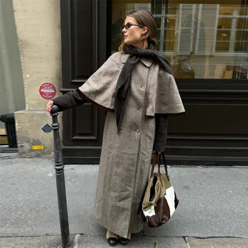 Elegant Cloak Double Breasted Long Coats Women Retro Lapel Double Side Loose Coat Female Autumn Winter Fashion Lady Outwear - American ThistleElegant Cloak Double Breasted Long Coats Women Retro Lapel Double Side Loose Coat Female Autumn Winter Fashion Lady Outwear