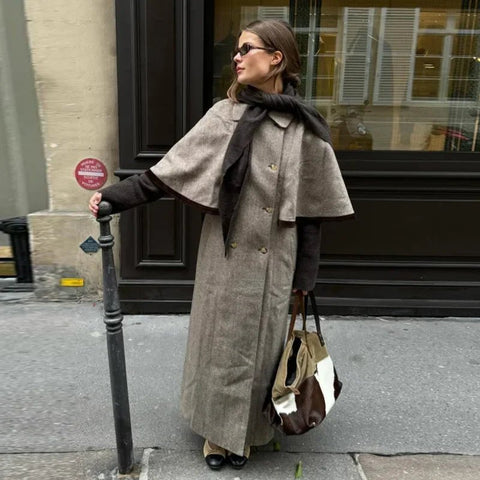 Elegant Cloak Double Breasted Long Coats Women Retro Lapel Double Side Loose Coat Female Autumn Winter Fashion Lady Outwear - American ThistleElegant Cloak Double Breasted Long Coats Women Retro Lapel Double Side Loose Coat Female Autumn Winter Fashion Lady Outwear