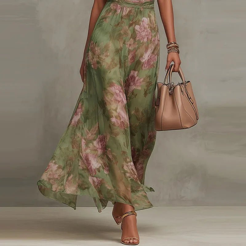 Elegant Floral Print Halter Off Shoulder Party Dresses Woman Spring Chiffon Long Dress Boho Sleeveless - American ThistleElegant Floral Print Halter Off Shoulder Party Dresses Woman Spring Chiffon Long Dress Boho Sleeveless