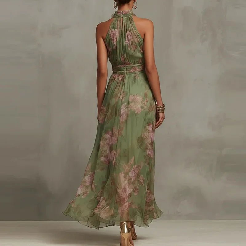 Elegant Floral Print Halter Off Shoulder Party Dresses Woman Spring Chiffon Long Dress Boho Sleeveless - American ThistleElegant Floral Print Halter Off Shoulder Party Dresses Woman Spring Chiffon Long Dress Boho Sleeveless