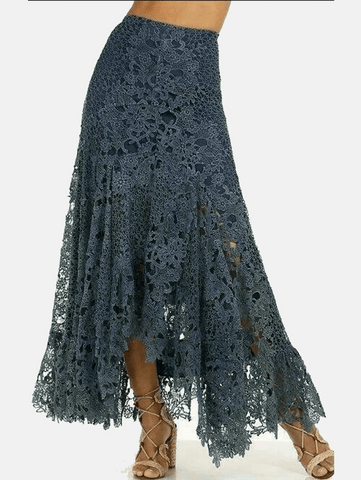 Elegant Lace Asymmetrical Skirt Women Vintage Boho High Waist Hollow Mesh Patchwork Layered Maxi Skirts - American Thistle Elegant Lace Asymmetrical Skirt Women Vintage Boho High Waist Hollow Mesh Patchwork Layered Maxi Skirts