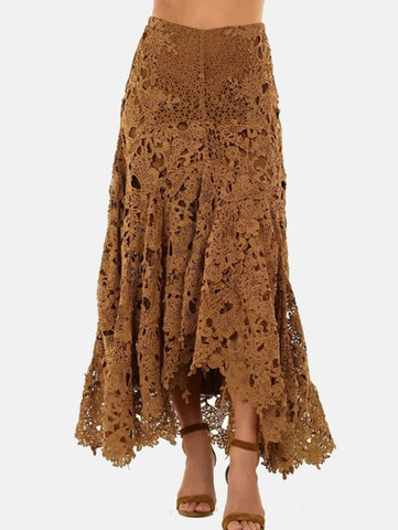 Elegant Lace Asymmetrical Skirt Women Vintage Boho High Waist Hollow Mesh Patchwork Layered Maxi Skirts - American Thistle Elegant Lace Asymmetrical Skirt Women Vintage Boho High Waist Hollow Mesh Patchwork Layered Maxi Skirts