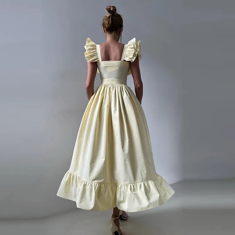 Elegant Long Dress Square - Neck With Ruffle Sleeves - American Thistle Elegant Long Dress Square - Neck With Ruffle Sleeves