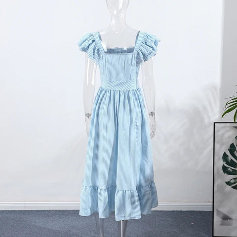 Elegant Long Dress Square - Neck With Ruffle Sleeves - American Thistle Elegant Long Dress Square - Neck With Ruffle Sleeves