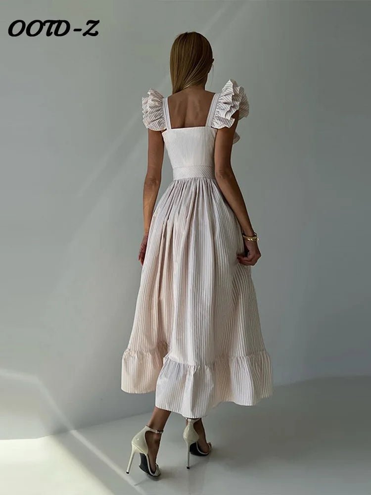 Elegant Long Dress Square - Neck With Ruffle Sleeves - American Thistle Elegant Long Dress Square - Neck With Ruffle Sleeves