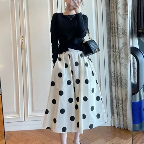 Elegant Polka Dot High Waist Woman Skirt - American Thistle Elegant Polka Dot High Waist Woman Skirt