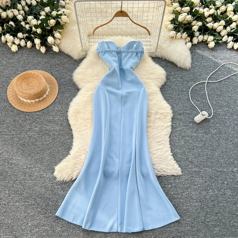 Elegant Satin Fishtail Dress Strapless Sleeveless - American Thistle Elegant Satin Fishtail Dress Strapless Sleeveless