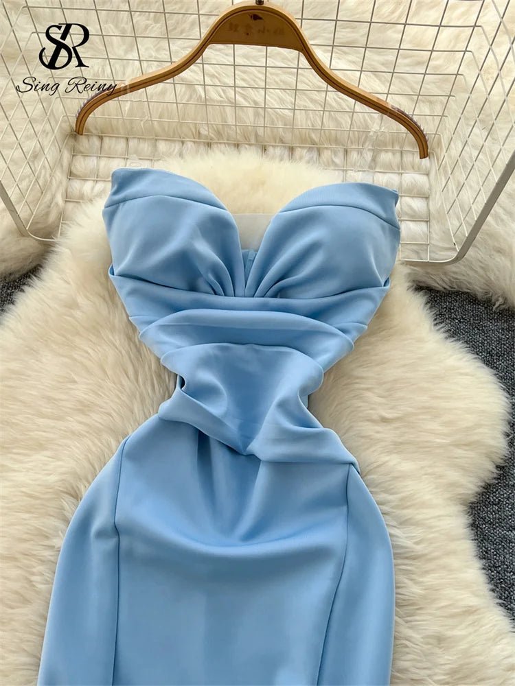 Elegant Satin Fishtail Dress Strapless Sleeveless - American Thistle Elegant Satin Fishtail Dress Strapless Sleeveless