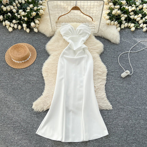 Elegant Satin Fishtail Dress Strapless Sleeveless - American Thistle Elegant Satin Fishtail Dress Strapless Sleeveless