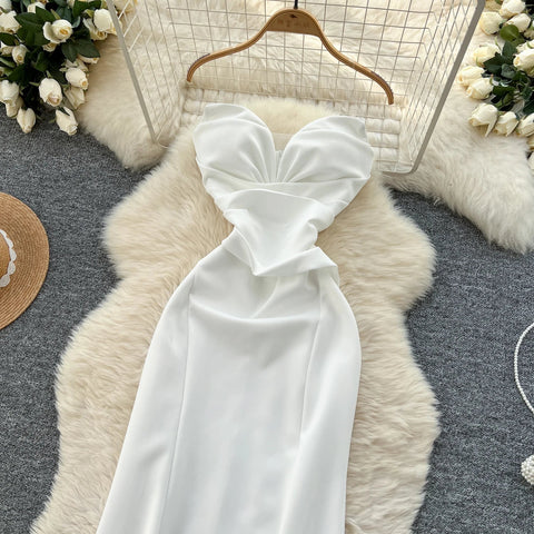 Elegant Satin Fishtail Dress Strapless Sleeveless - American Thistle Elegant Satin Fishtail Dress Strapless Sleeveless