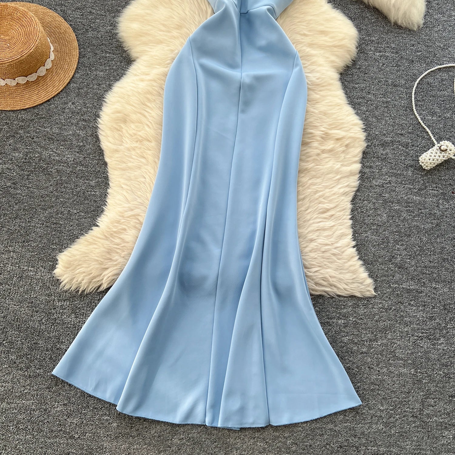 Elegant Satin Fishtail Dress Strapless Sleeveless - American Thistle Elegant Satin Fishtail Dress Strapless Sleeveless