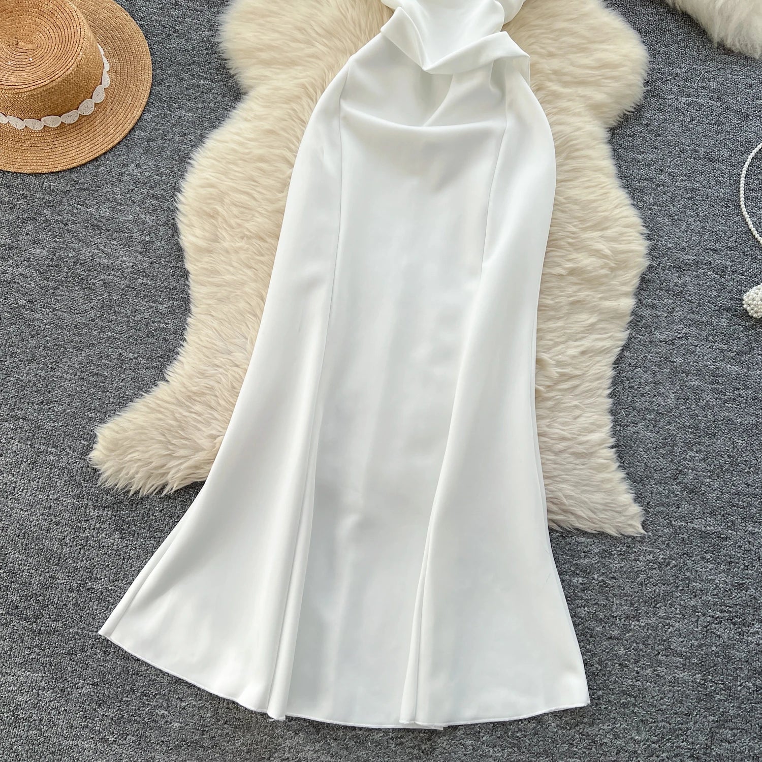 Elegant Satin Fishtail Dress Strapless Sleeveless - American Thistle Elegant Satin Fishtail Dress Strapless Sleeveless