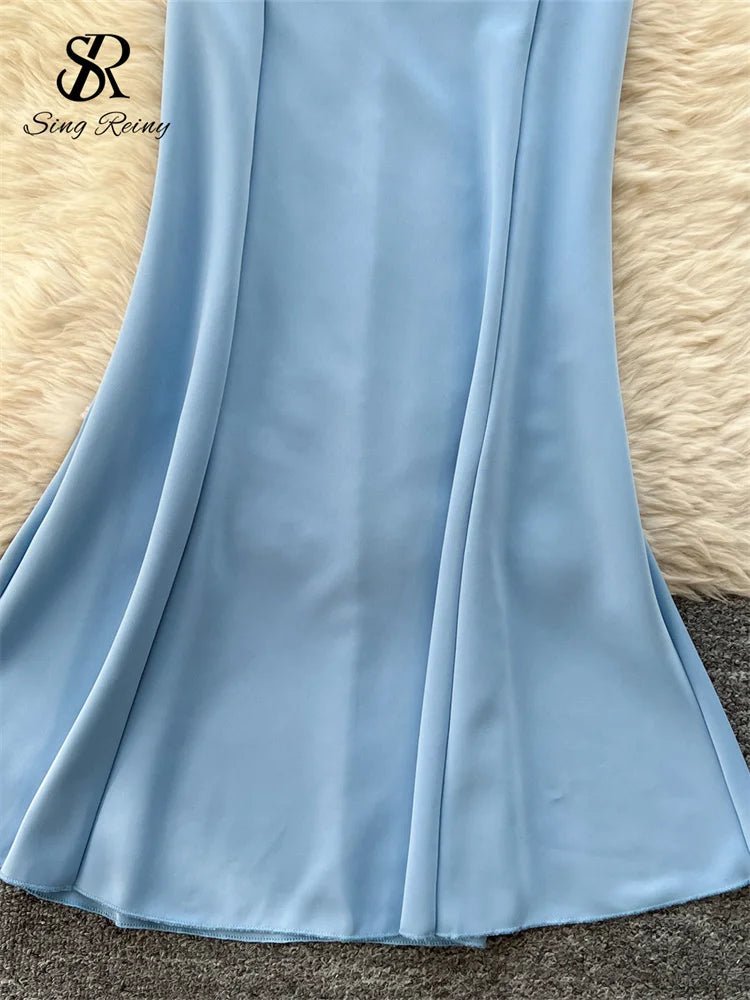 Elegant Satin Fishtail Dress Strapless Sleeveless - American Thistle Elegant Satin Fishtail Dress Strapless Sleeveless