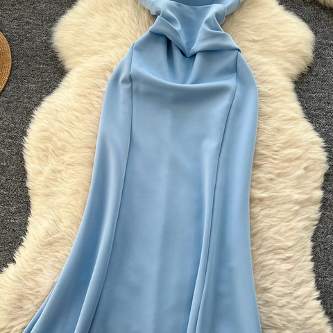 Elegant Satin Fishtail Dress Strapless Sleeveless - American Thistle Elegant Satin Fishtail Dress Strapless Sleeveless