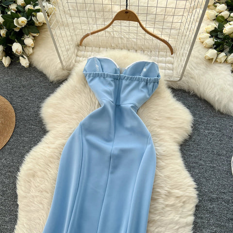 Elegant Satin Fishtail Dress Strapless Sleeveless - American Thistle Elegant Satin Fishtail Dress Strapless Sleeveless