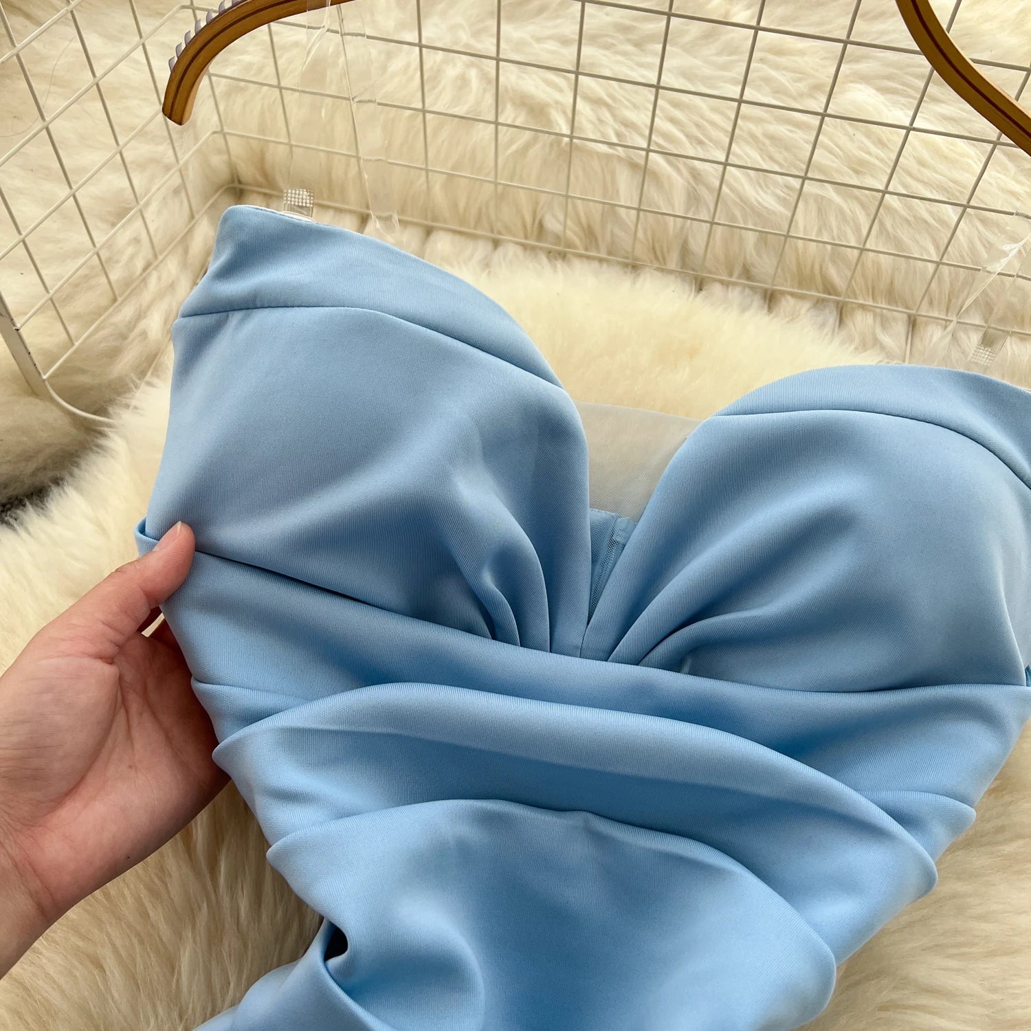 Elegant Satin Fishtail Dress Strapless Sleeveless - American Thistle Elegant Satin Fishtail Dress Strapless Sleeveless