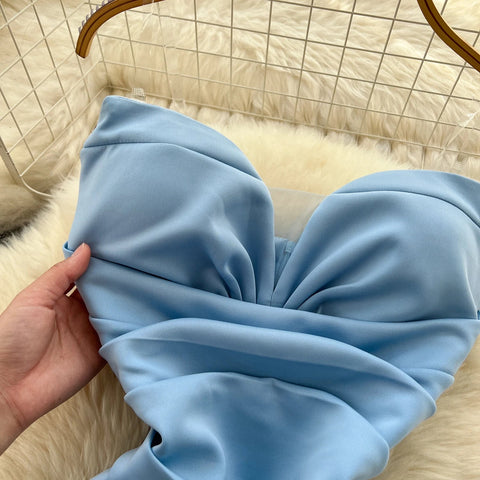 Elegant Satin Fishtail Dress Strapless Sleeveless - American Thistle Elegant Satin Fishtail Dress Strapless Sleeveless