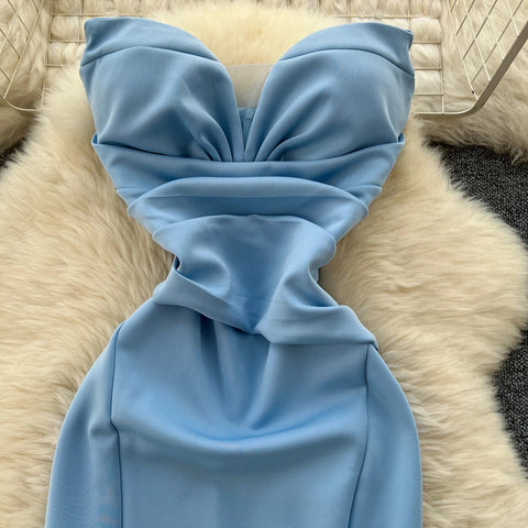 Elegant Satin Fishtail Dress Strapless Sleeveless - American Thistle Elegant Satin Fishtail Dress Strapless Sleeveless