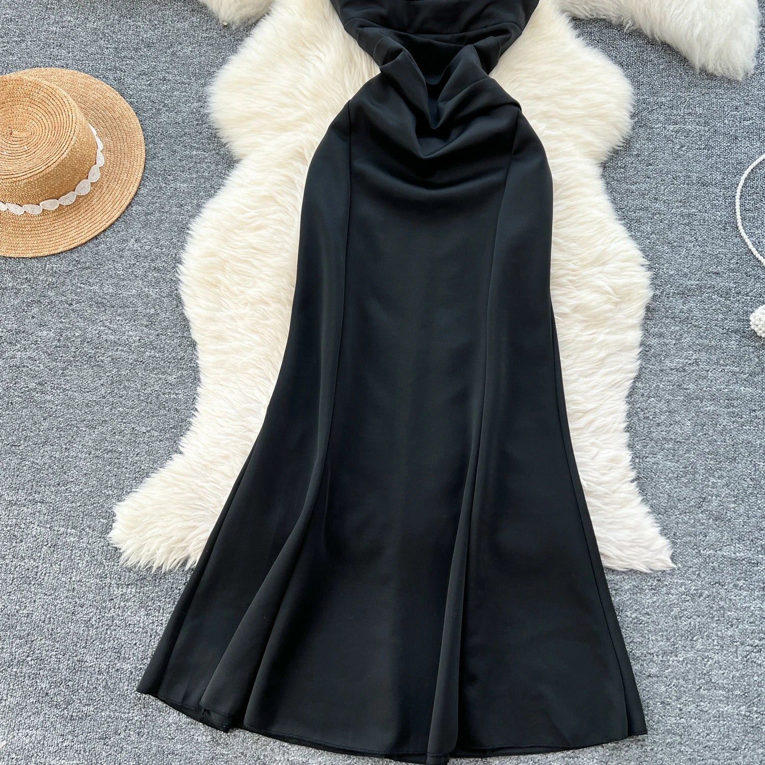 Elegant Satin Fishtail Dress Strapless Sleeveless - American Thistle Elegant Satin Fishtail Dress Strapless Sleeveless