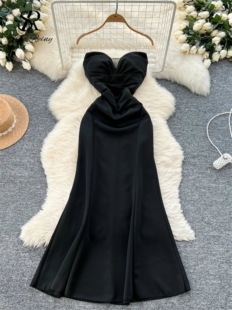 Elegant Satin Fishtail Dress Strapless Sleeveless - American Thistle Elegant Satin Fishtail Dress Strapless Sleeveless