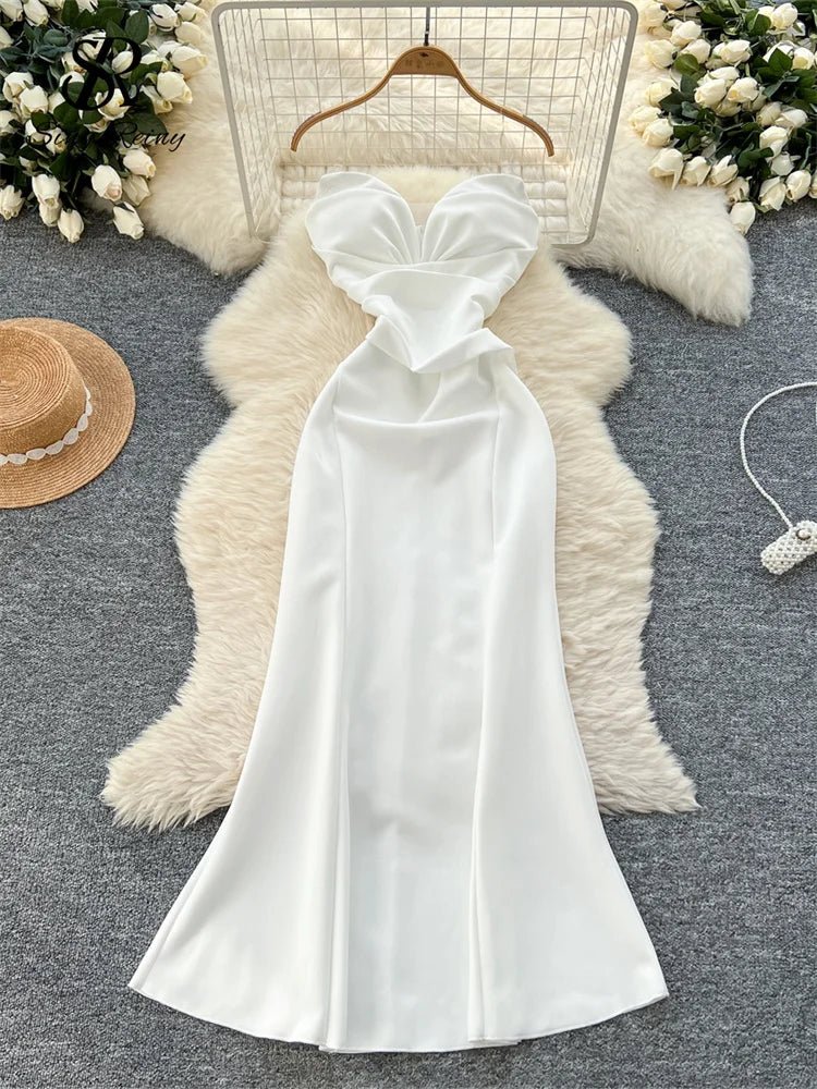 Elegant Satin Fishtail Dress Strapless Sleeveless - American Thistle Elegant Satin Fishtail Dress Strapless Sleeveless