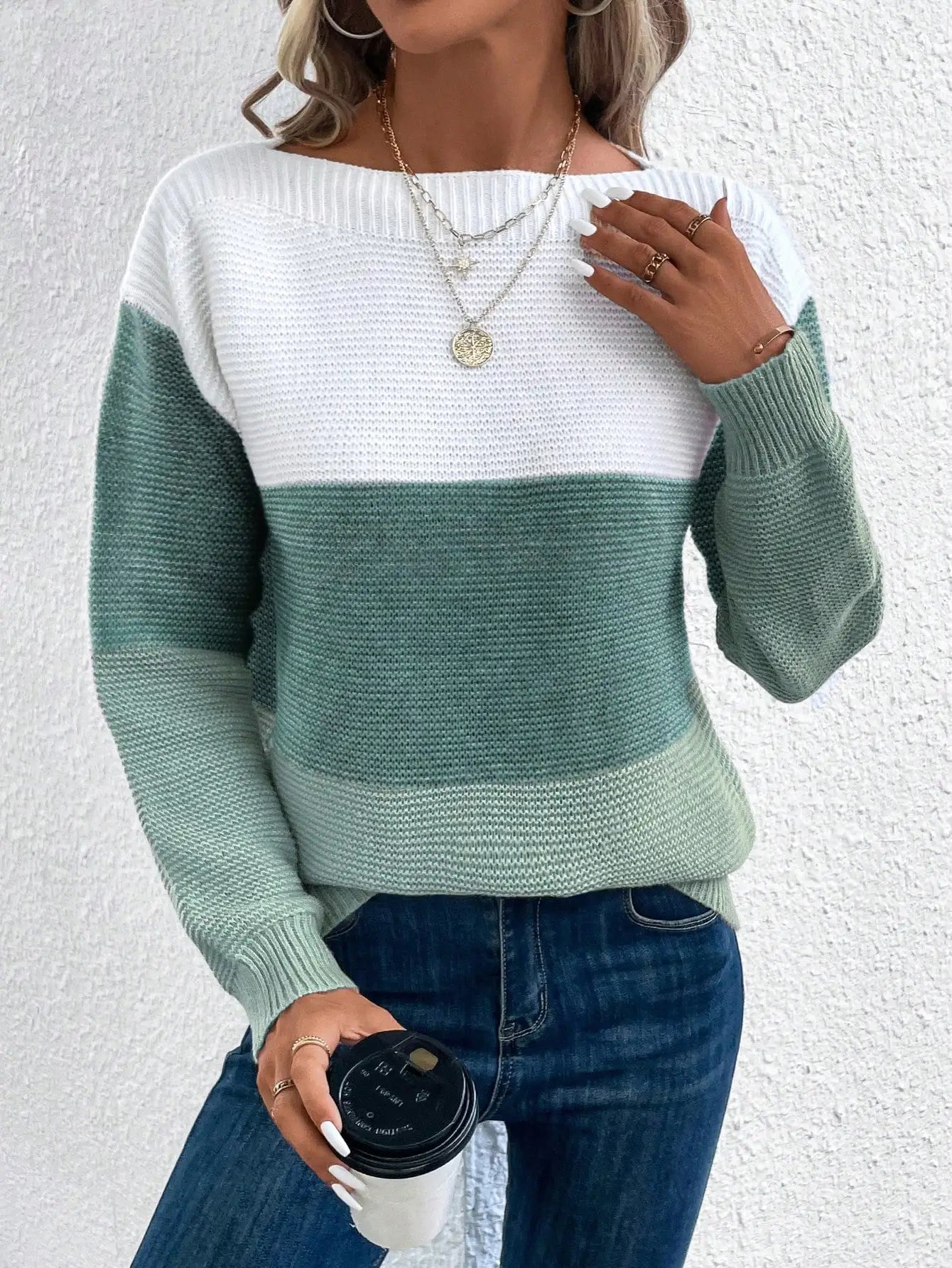 Elegant Three - color Patchwork Sweater Women Female Autumn Winter Knitted Thickened Warm Tops - American Thistle Elegant Three - color Patchwork Sweater Women Female Autumn Winter Knitted Thickened Warm Tops