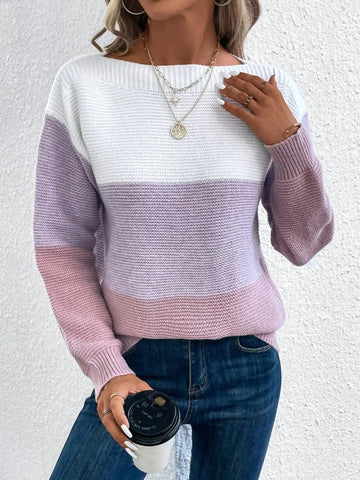 Elegant Three - color Patchwork Sweater Women Female Autumn Winter Knitted Thickened Warm Tops - American Thistle Elegant Three - color Patchwork Sweater Women Female Autumn Winter Knitted Thickened Warm Tops