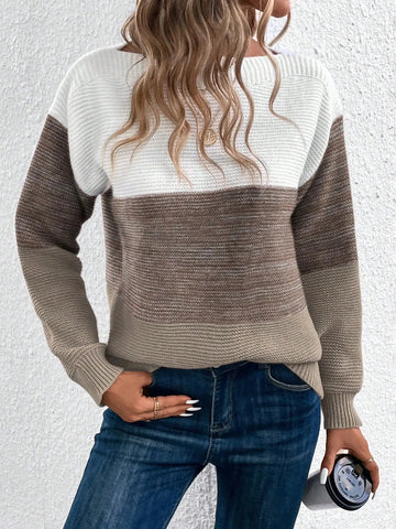 Elegant Three - color Patchwork Sweater Women Female Autumn Winter Knitted Thickened Warm Tops - American Thistle Elegant Three - color Patchwork Sweater Women Female Autumn Winter Knitted Thickened Warm Tops