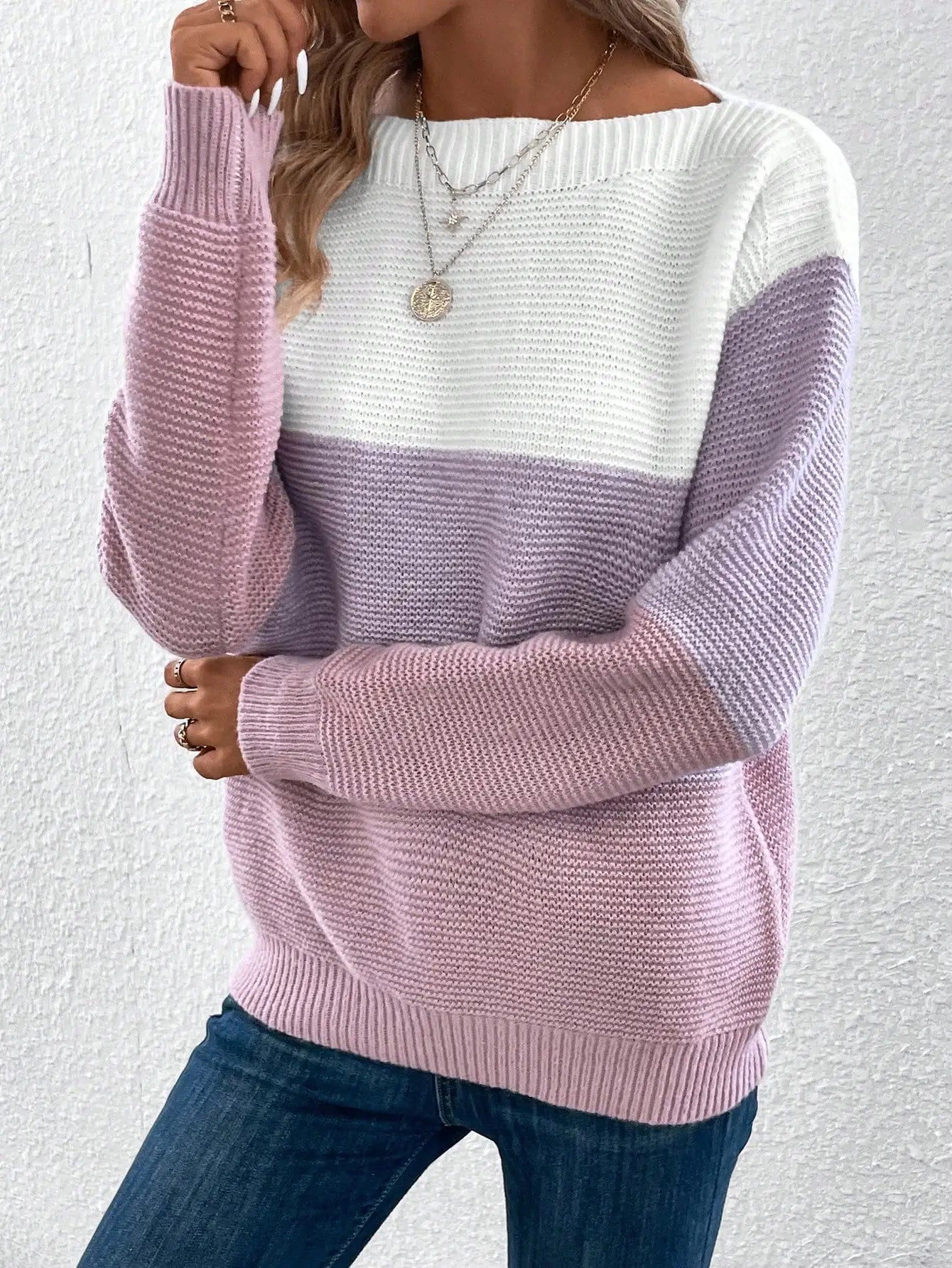 Elegant Three - color Patchwork Sweater Women Female Autumn Winter Knitted Thickened Warm Tops - American Thistle Elegant Three - color Patchwork Sweater Women Female Autumn Winter Knitted Thickened Warm Tops