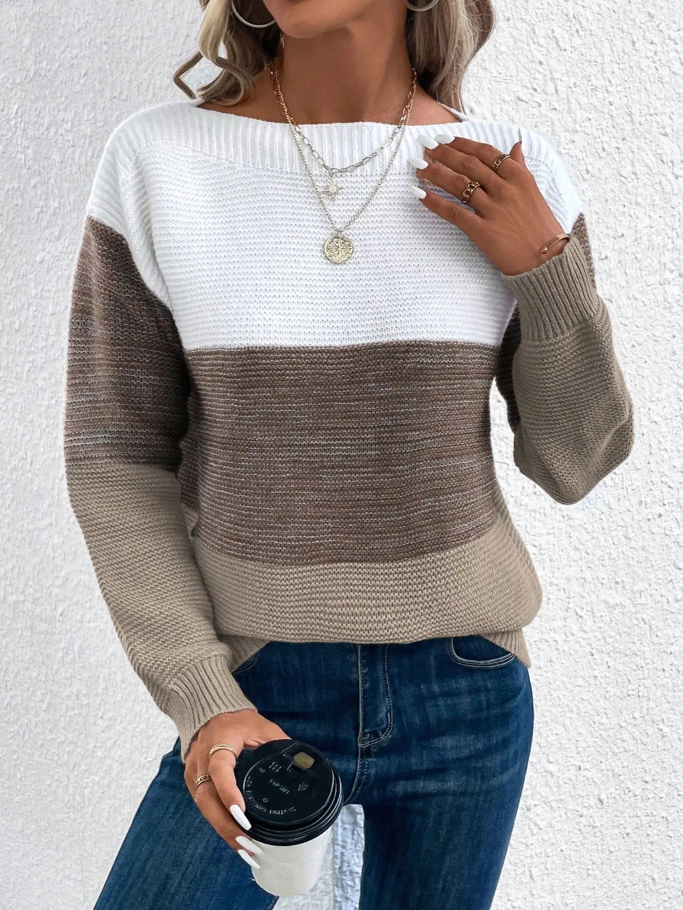 Elegant Three - color Patchwork Sweater Women Female Autumn Winter Knitted Thickened Warm Tops - American Thistle Elegant Three - color Patchwork Sweater Women Female Autumn Winter Knitted Thickened Warm Tops