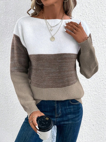 Elegant Three - color Patchwork Sweater Women Female Autumn Winter Knitted Thickened Warm Tops - American Thistle Elegant Three - color Patchwork Sweater Women Female Autumn Winter Knitted Thickened Warm Tops