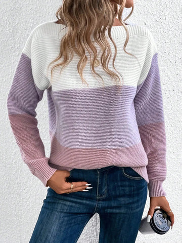 Elegant Three - color Patchwork Sweater Women Female Autumn Winter Knitted Thickened Warm Tops - American Thistle Elegant Three - color Patchwork Sweater Women Female Autumn Winter Knitted Thickened Warm Tops