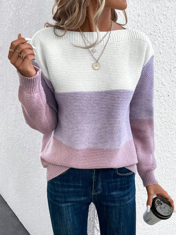 Elegant Three - color Patchwork Sweater Women Female Autumn Winter Knitted Thickened Warm Tops - American Thistle Elegant Three - color Patchwork Sweater Women Female Autumn Winter Knitted Thickened Warm Tops