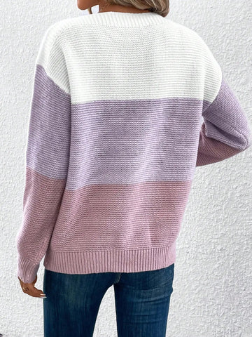 Elegant Three - color Patchwork Sweater Women Female Autumn Winter Knitted Thickened Warm Tops - American Thistle Elegant Three - color Patchwork Sweater Women Female Autumn Winter Knitted Thickened Warm Tops