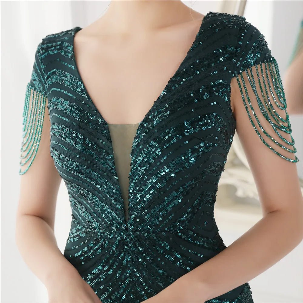 Elegant V - Neck beaded Long Mermaid Evening Dress Long - American Thistle Elegant V - Neck beaded Long Mermaid Evening Dress Long
