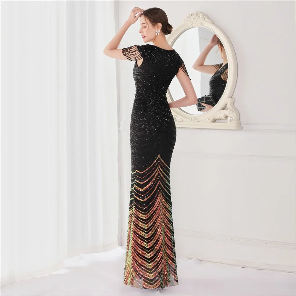 Elegant V - Neck beaded Long Mermaid Evening Dress Long - American Thistle Elegant V - Neck beaded Long Mermaid Evening Dress Long