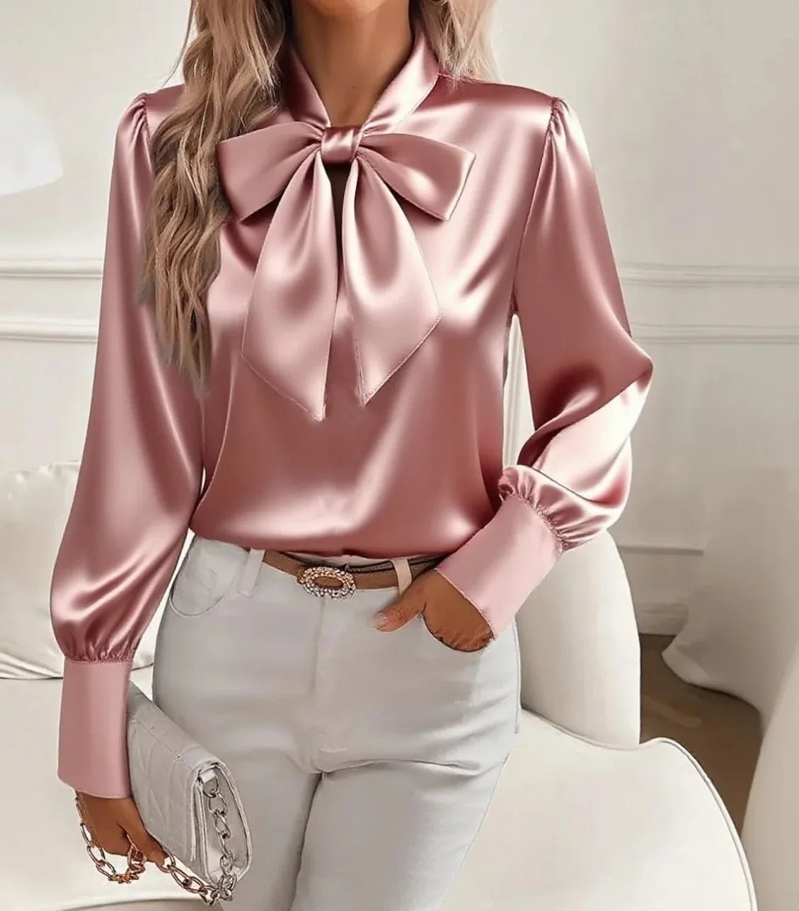 Elelgant Loose Blouse With Bow Women Autumn Winter Fashion Long Sleeve Top - American Thistle Elelgant Loose Blouse With Bow Women Autumn Winter Fashion Long Sleeve Top
