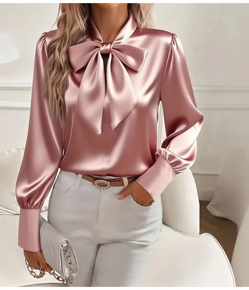 Elelgant Loose Blouse With Bow Women Autumn Winter Fashion Long Sleeve Top - American Thistle Elelgant Loose Blouse With Bow Women Autumn Winter Fashion Long Sleeve Top
