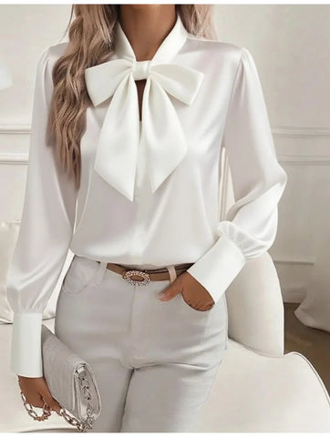 Elelgant Loose Blouse With Bow Women Autumn Winter Fashion Long Sleeve Top - American Thistle Elelgant Loose Blouse With Bow Women Autumn Winter Fashion Long Sleeve Top