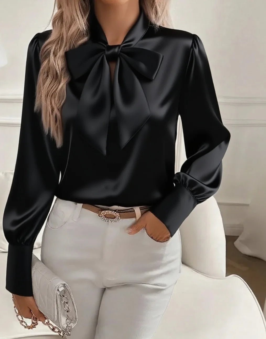 Elelgant Loose Blouse With Bow Women Autumn Winter Fashion Long Sleeve Top - American Thistle Elelgant Loose Blouse With Bow Women Autumn Winter Fashion Long Sleeve Top