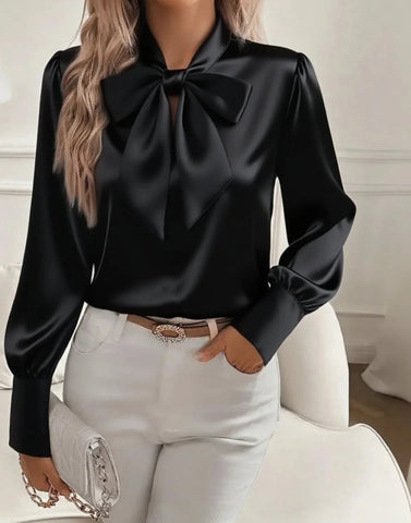 Elelgant Loose Blouse With Bow Women Autumn Winter Fashion Long Sleeve Top - American Thistle Elelgant Loose Blouse With Bow Women Autumn Winter Fashion Long Sleeve Top