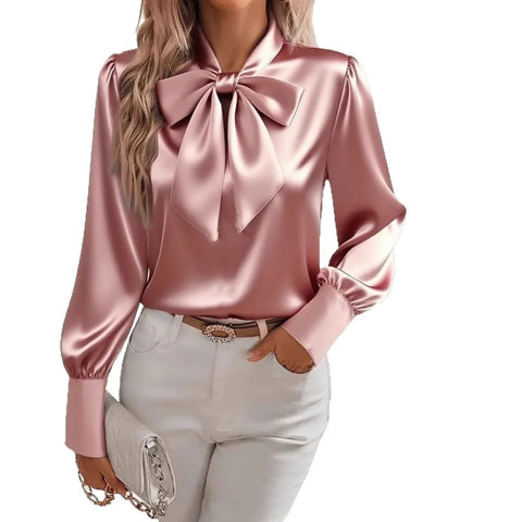 Elelgant Loose Blouse With Bow Women Autumn Winter Fashion Long Sleeve Top - American Thistle Elelgant Loose Blouse With Bow Women Autumn Winter Fashion Long Sleeve Top