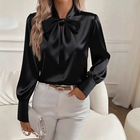 Elelgant Loose Blouse With Bow Women Autumn Winter Fashion Long Sleeve Top - American Thistle Elelgant Loose Blouse With Bow Women Autumn Winter Fashion Long Sleeve Top