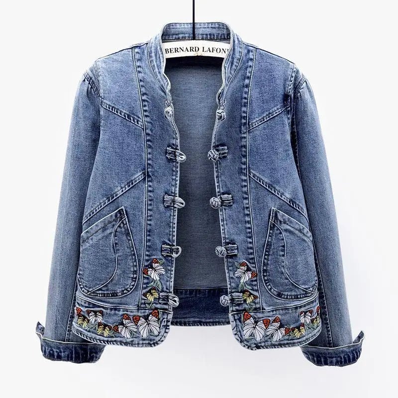 Embroidered Butterfly Denim Jacket Women Jackets Cardigan Cowboy Coat B - American Thistle Embroidered Butterfly Denim Jacket Women Jackets Cardigan Cowboy Coat B